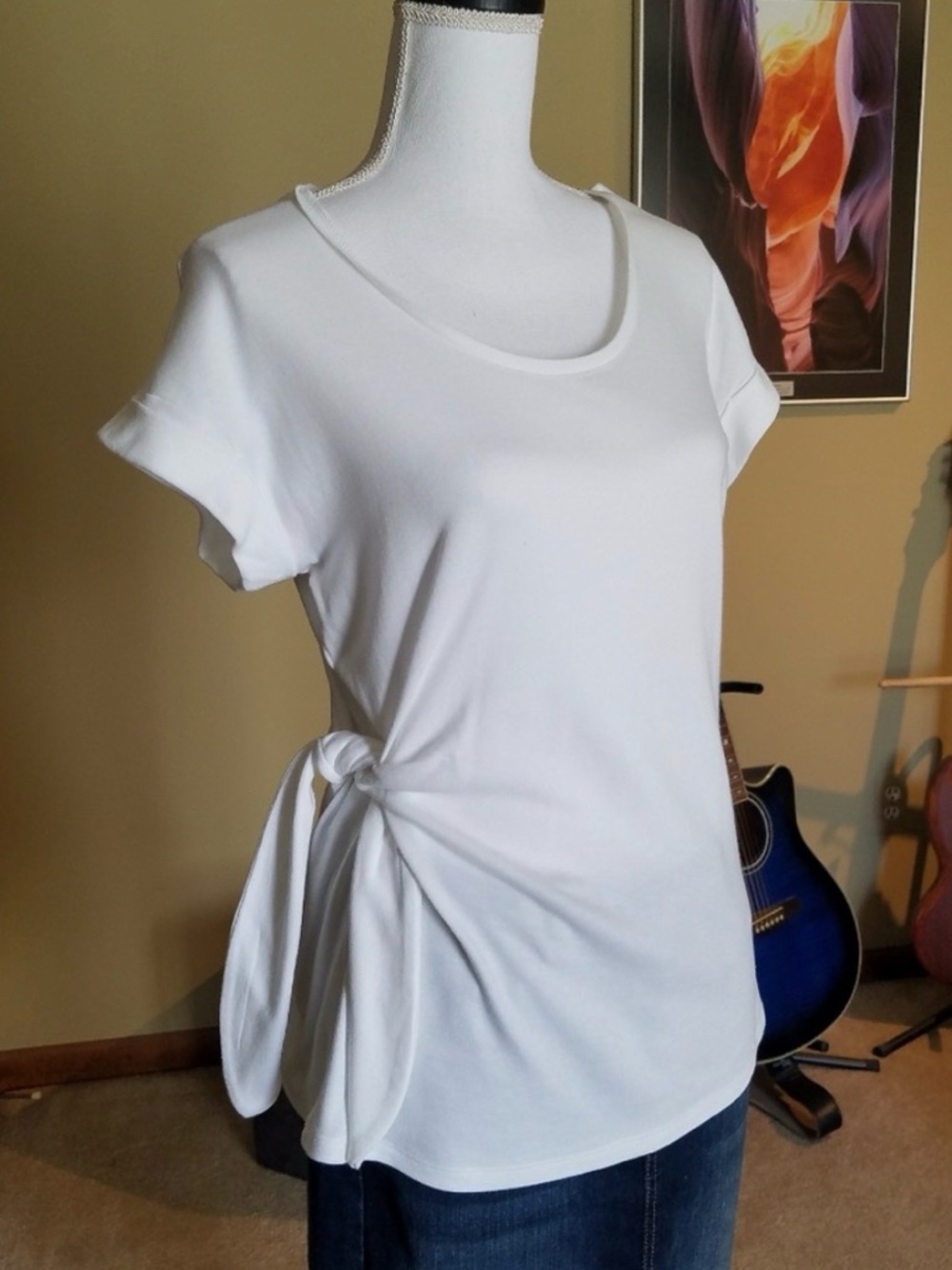 Bright White Side Tie Short Sleeve Top Like NEW